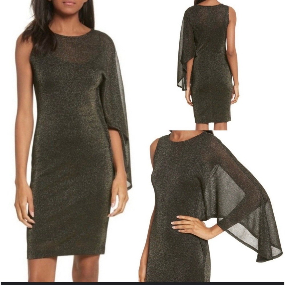 Ted Baker Monyca Draped One Shoulder Dress Sparkly Glitter Women's Size 4